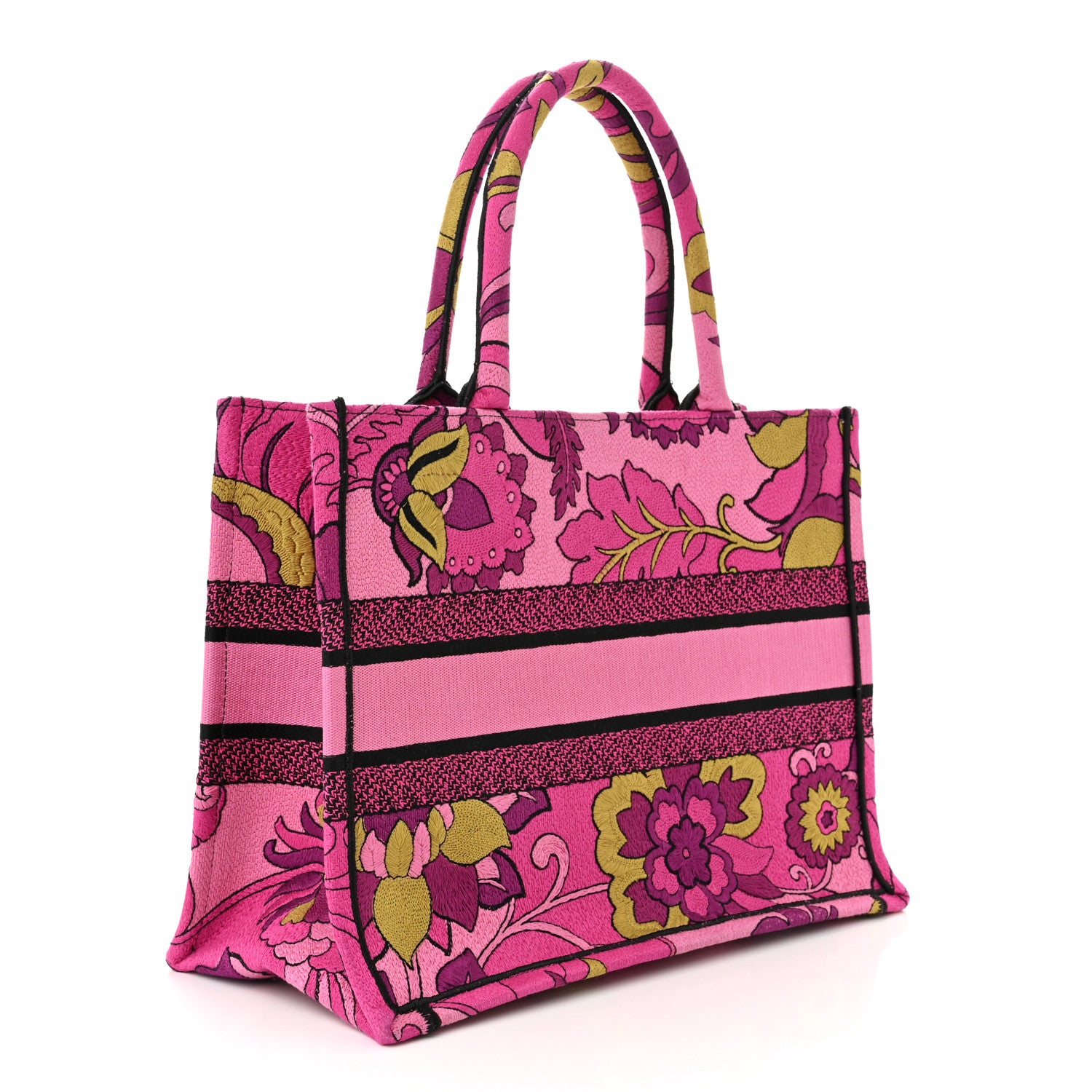 Christian Dior Canvas Embroidered Medium Book Tote Fuchsia Multicolor 3 of 10