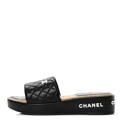 Chanel Lambskin Quilted CC Espadrille Slip On Sandals 39 Black 1 of 10