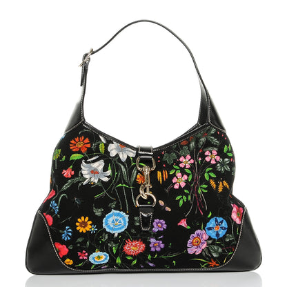 Gucci Canvas Floral Flora Jackie O Bouvier Hobo Dark Brown 1 of 7