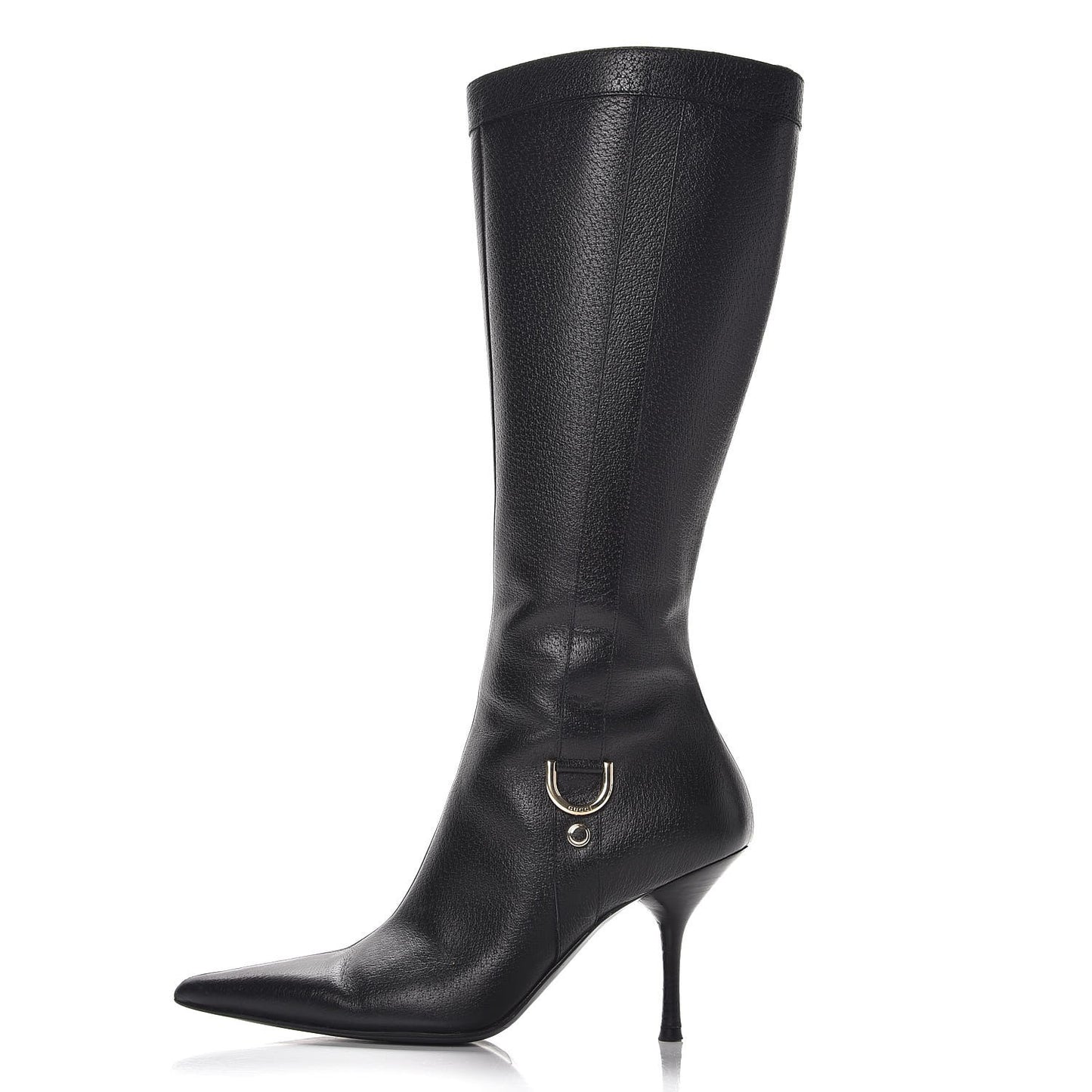 Calfskin D Ring Knee High Boots 7.5 Black