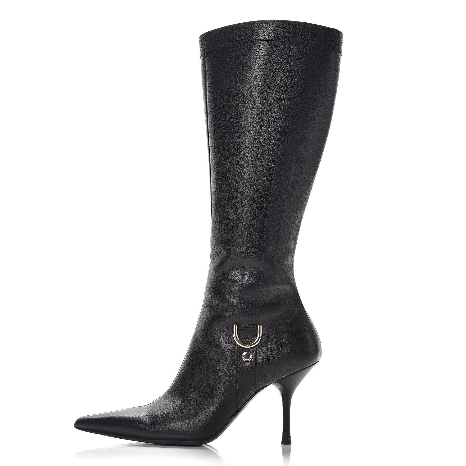 Gucci Calfskin D Ring Knee High Boots 7.5 Black 1 of 12