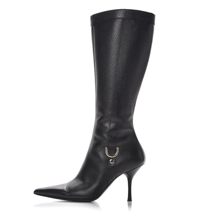 Gucci Calfskin D Ring Knee High Boots 7.5 Black 1 of 12