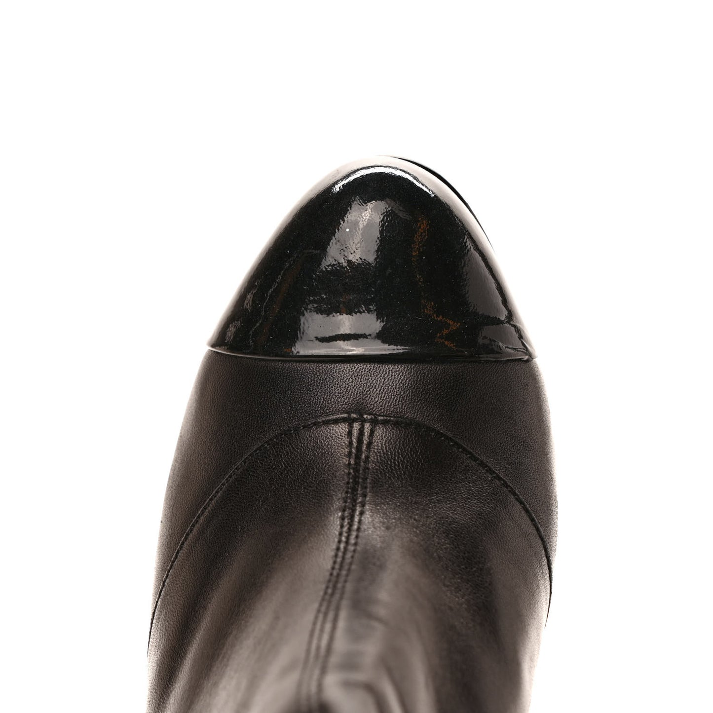 Lambskin Patent CC Cap Toe Platform Ankle Boots 35.5 Black