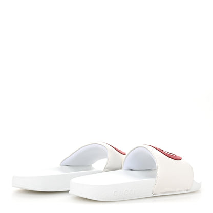 Gucci Nappa Miro Soft Calfskin Womens Interlocking G Slide Sandals 39 Great White Hibiscus Red 5 of 9