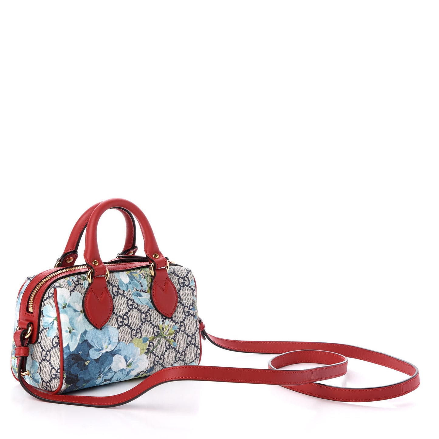 GG Supreme Monogram Blooms Mini Boston Navy Blue Hibiscus