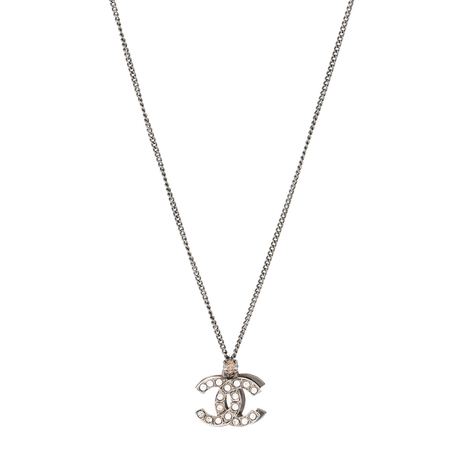 Chanel Crystal Double CC Necklace Silver Ruthenium 3 of 7