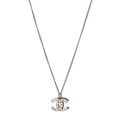 Chanel Crystal Double CC Necklace Silver Ruthenium 3 of 7