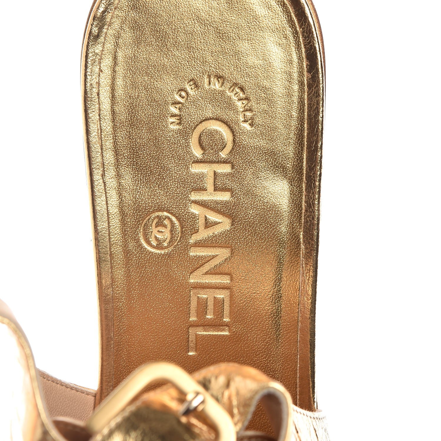 Chanel Metallic Calfskin CC Brogue Lace Up Ankle Strap Oxford Peep Toe Sandals 38 Gold 9 of 10