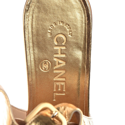 Chanel Metallic Calfskin CC Brogue Lace Up Ankle Strap Oxford Peep Toe Sandals 38 Gold 9 of 10