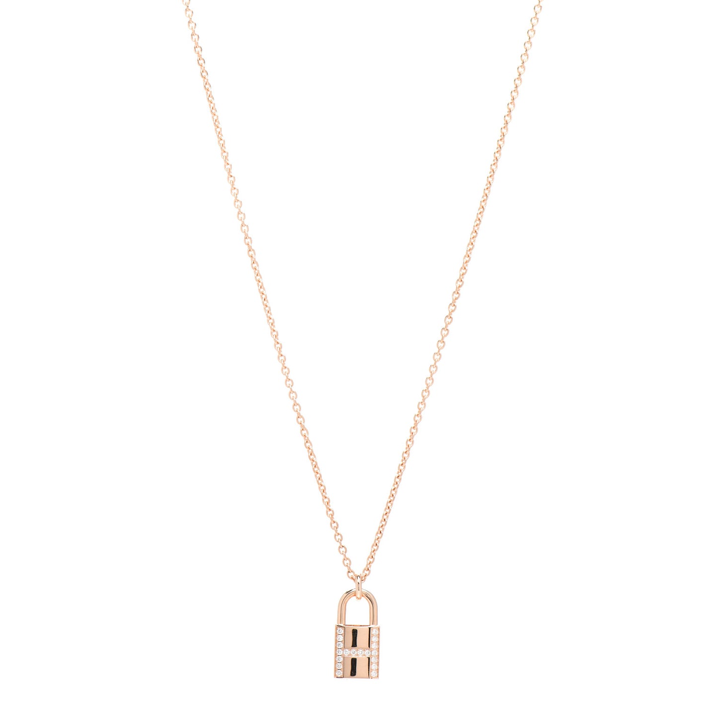 18K Rose Gold Diamond Amulettes Cadenas Pendant Necklace