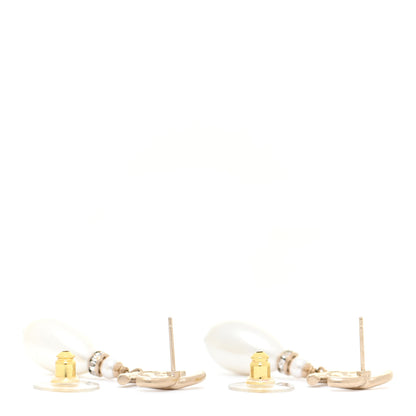 Chanel Crystal Pearl CC Drop Earrings Gold Pearly White 3 of 5