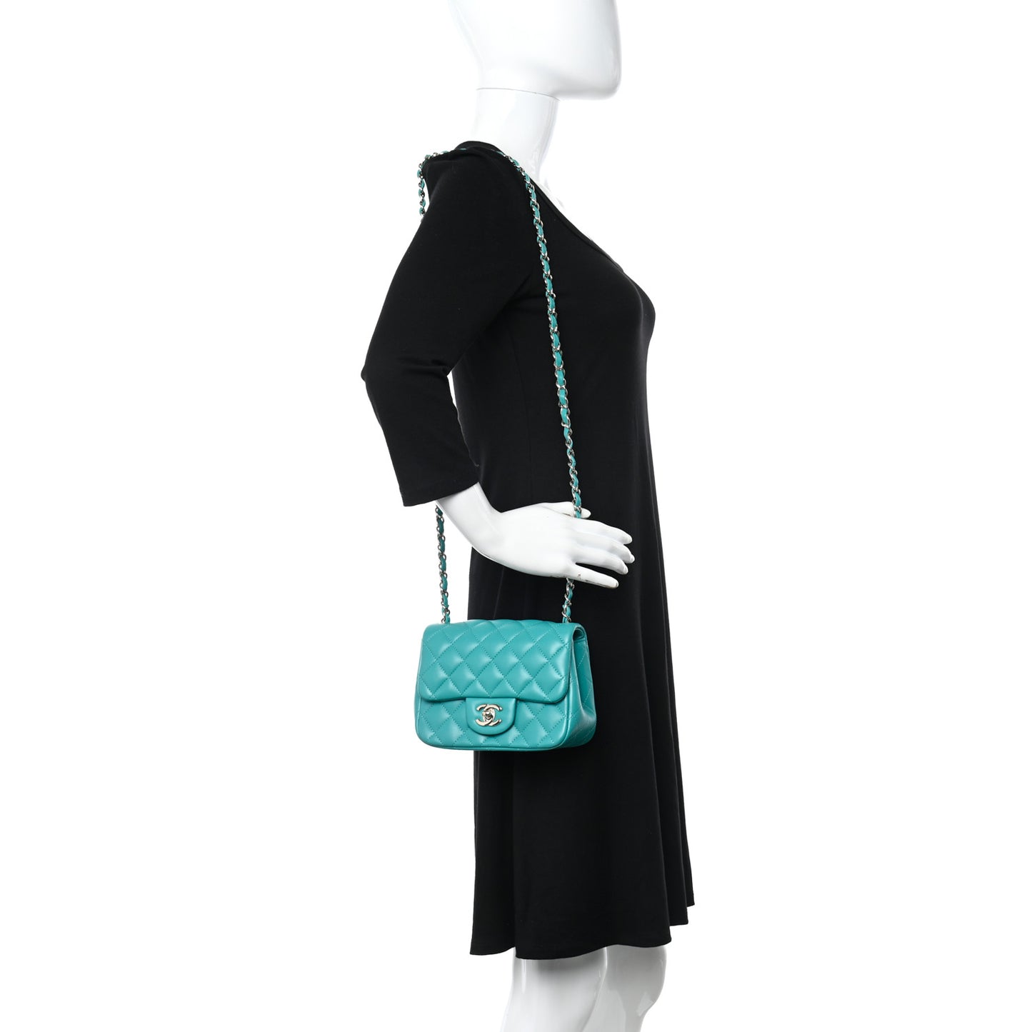 Lambskin Quilted Mini Square Flap Turquoise