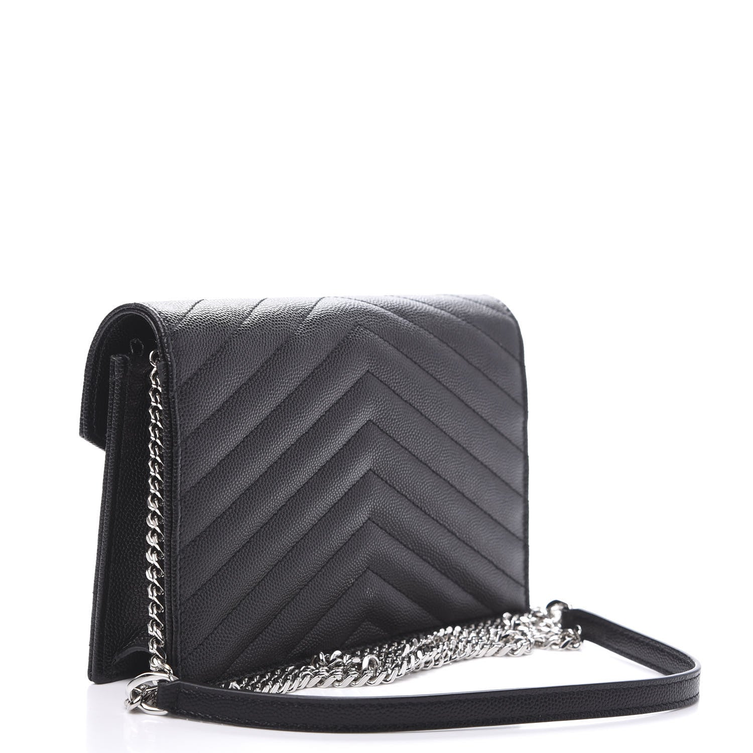 Saint Laurent Grain De Poudre Matelasse Chevron Monogram Envelope Chain Wallet Black 3 of 8