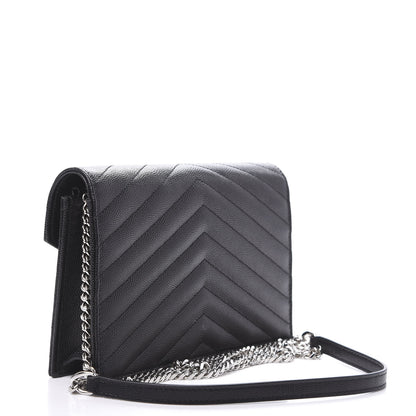 Saint Laurent Grain De Poudre Matelasse Chevron Monogram Envelope Chain Wallet Black 3 of 8