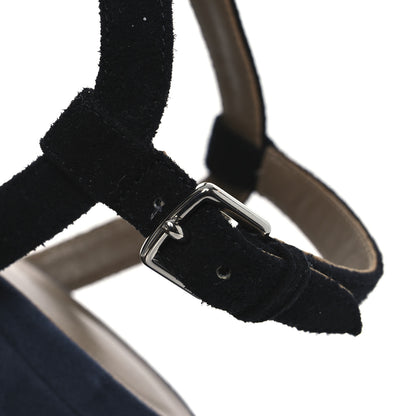 Hermes Suede Goatskin Calas Sandals 37.5 Vert Oxford Bleu Celeste Black 11 of 14