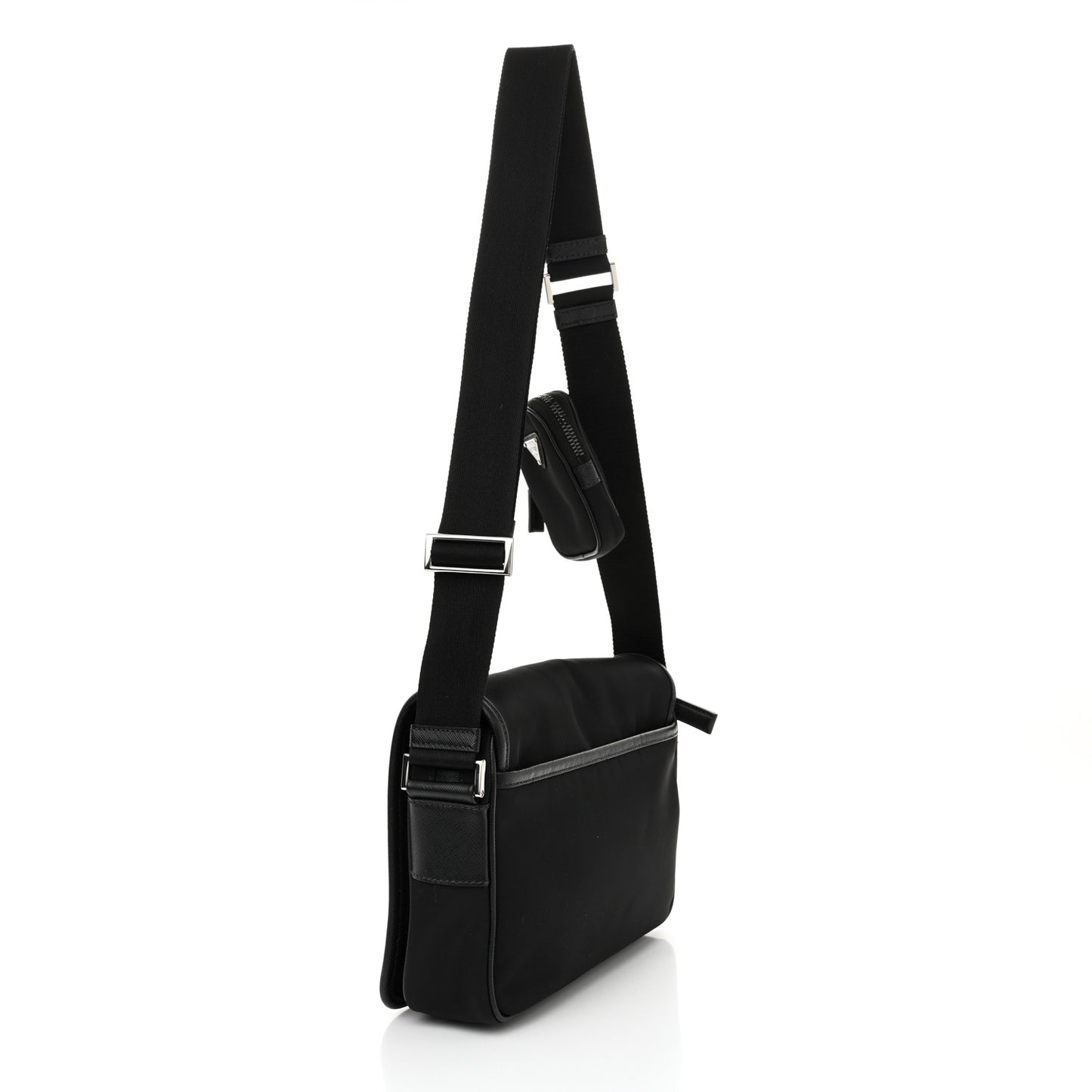 Re-Nylon Tessuto Saffiano Pocket Flap Messenger Bag Black