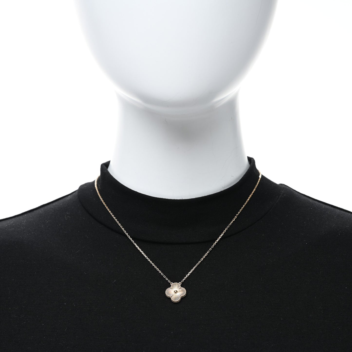 18K Yellow Gold Guilloche Vintage Alhambra Pendant Necklace