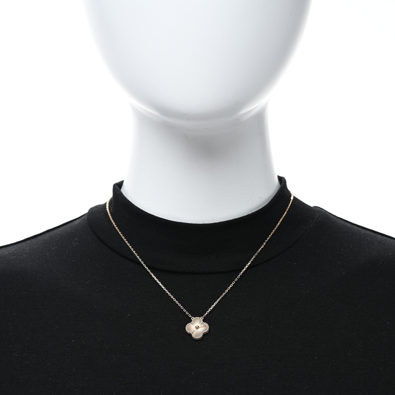 Van Cleef & Arpels 18K Yellow Gold Guilloche Vintage Alhambra Pendant Necklace 3 of 4
