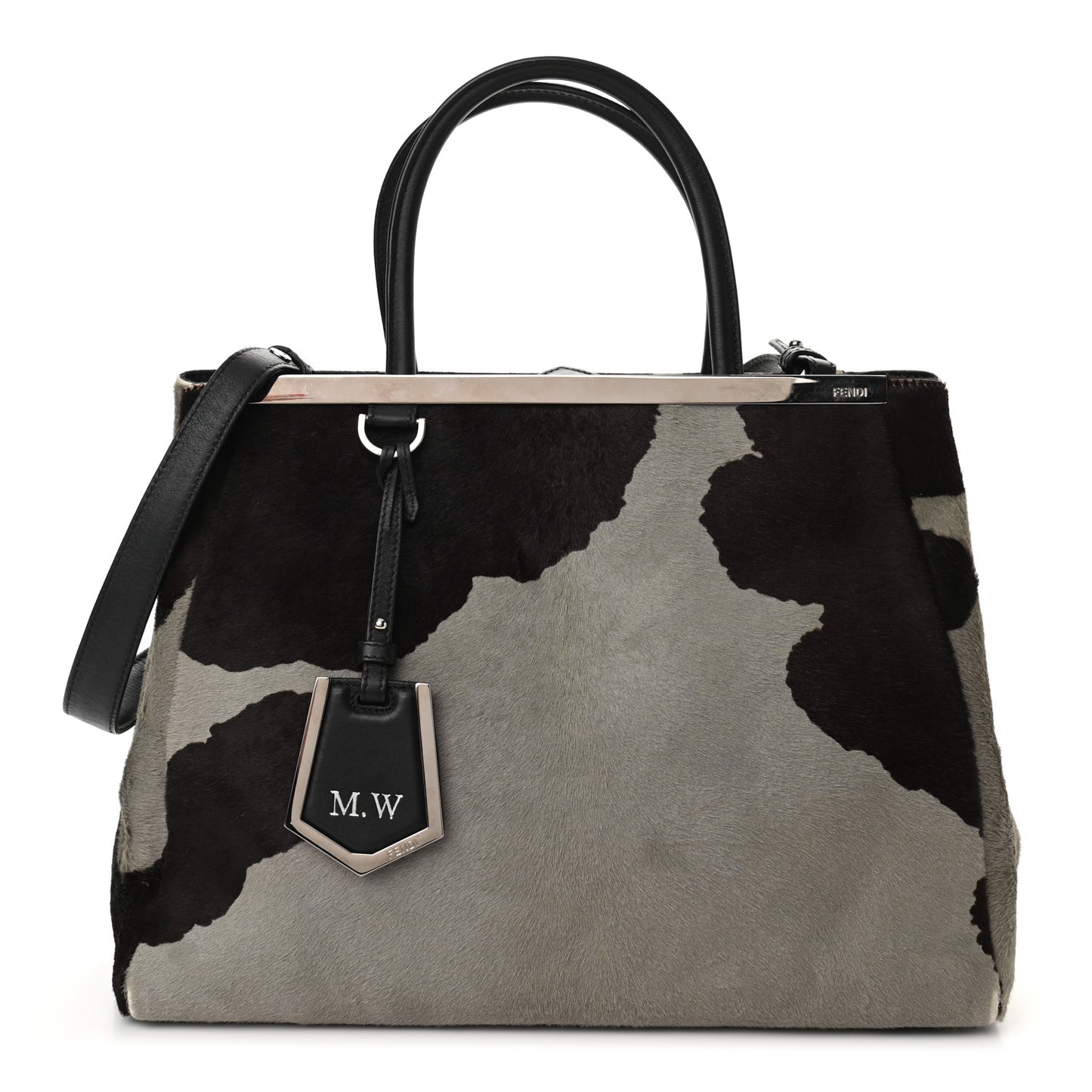 Calf Hair Cow Print Regular 2Jours Tote Grey Black