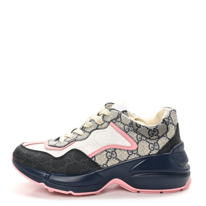 Gucci GG Supreme Monogram Mix Monogram Womens Rhyton Sneakers 36 Black Blue 1 of 10