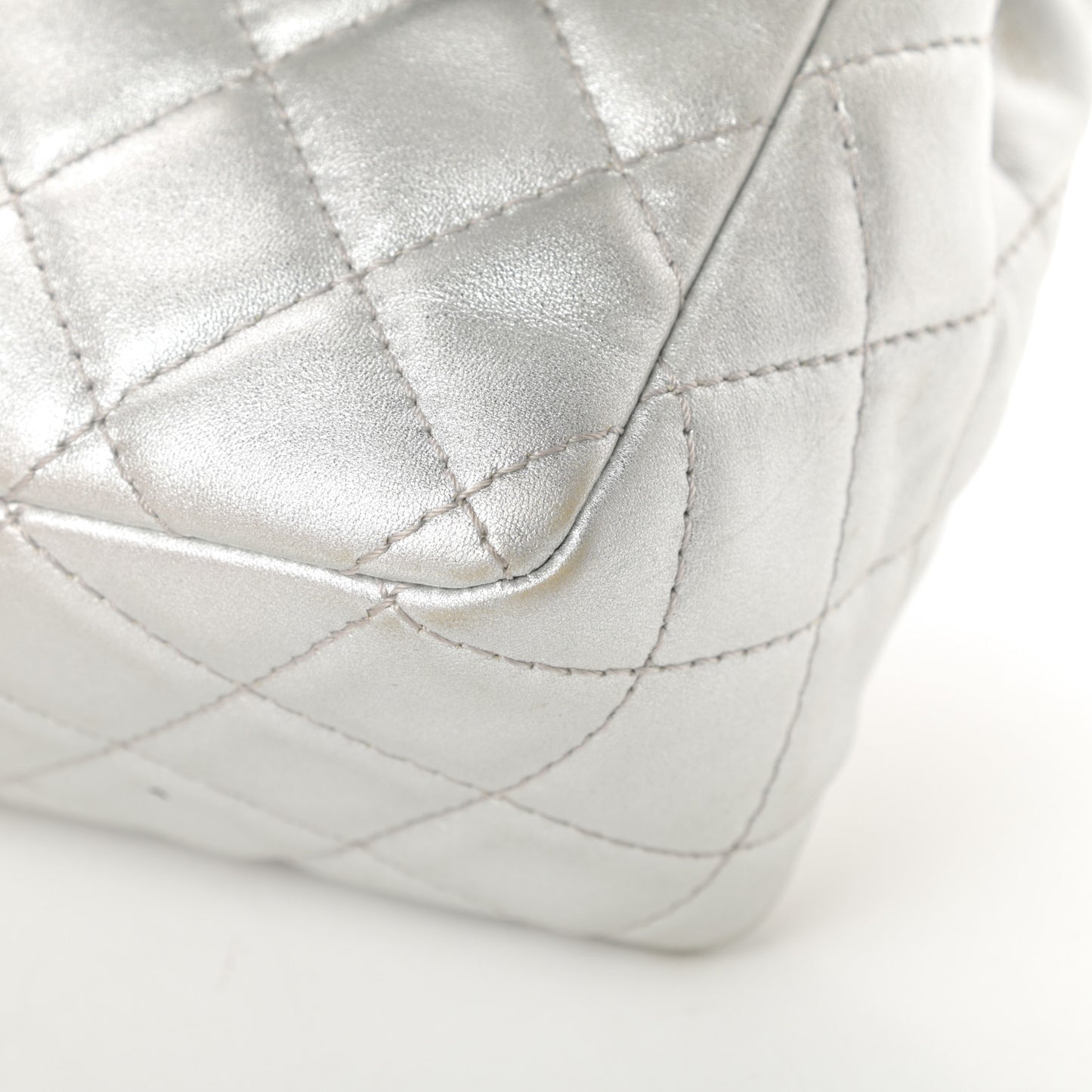 Metallic Lambskin Quilted Jumbo Single Flap Silver