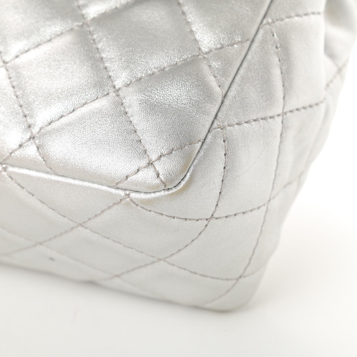 Chanel Metallic Lambskin Quilted Jumbo Single Flap Silver 10 of 14