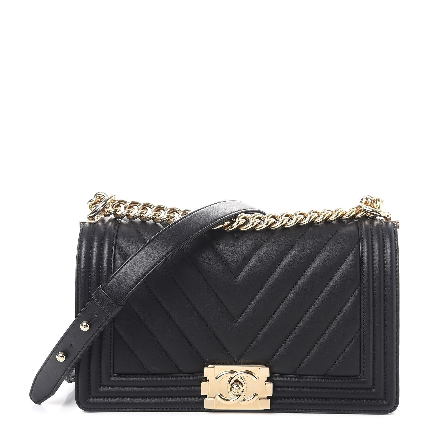 Chanel Calfskin Chevron Quilted Medium Boy Flap Black 1 of 8