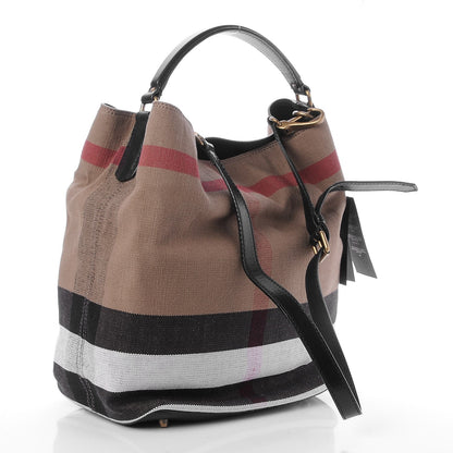 Burberry Canvas Mega Check Medium Susanna Hobo Black 4 of 9