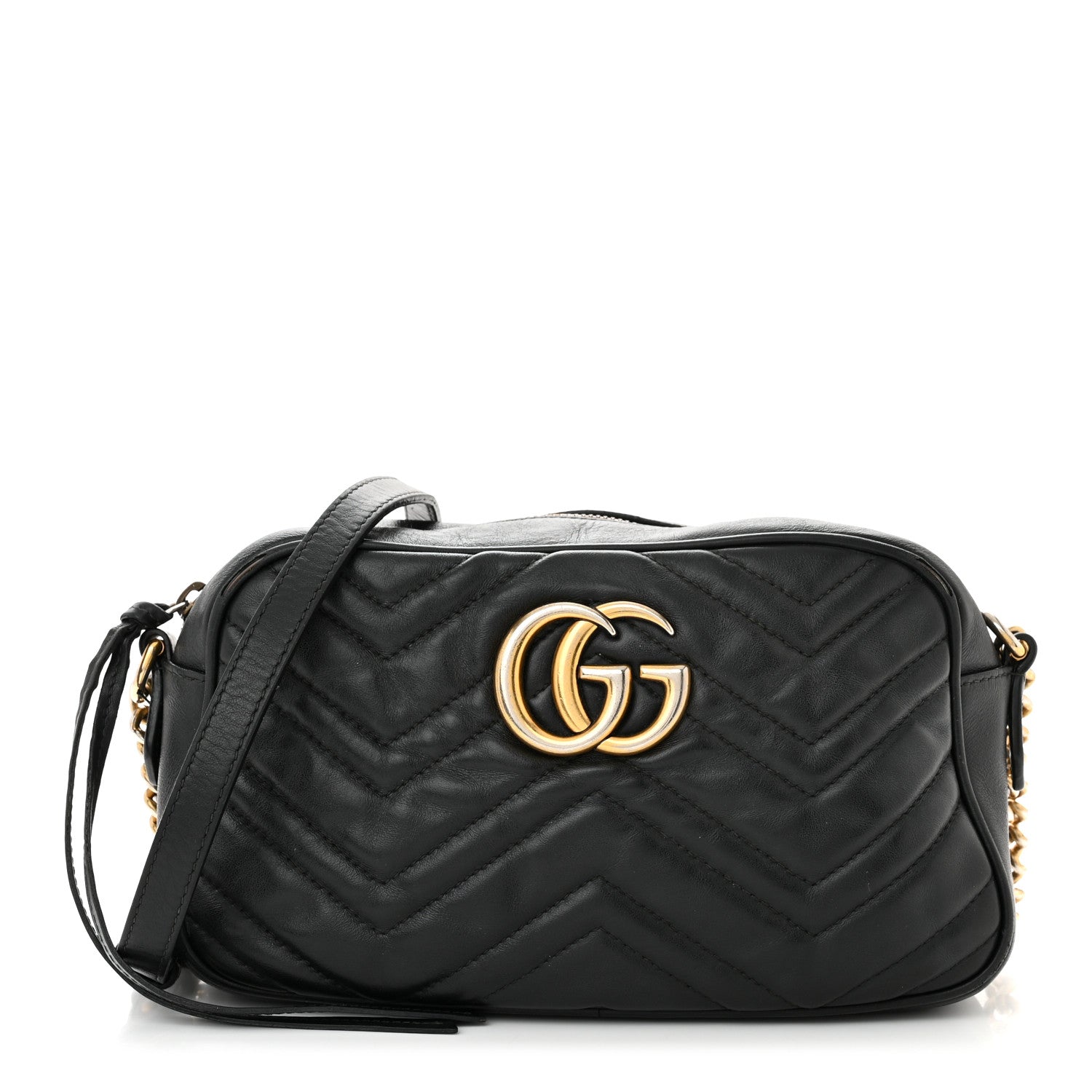 Gucci Calfskin Matelasse Small GG Marmont Chain Shoulder Bag Black 1 of 14