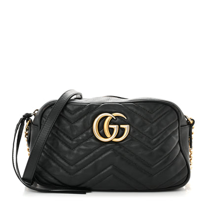 Gucci Calfskin Matelasse Small GG Marmont Chain Shoulder Bag Black 1 of 14