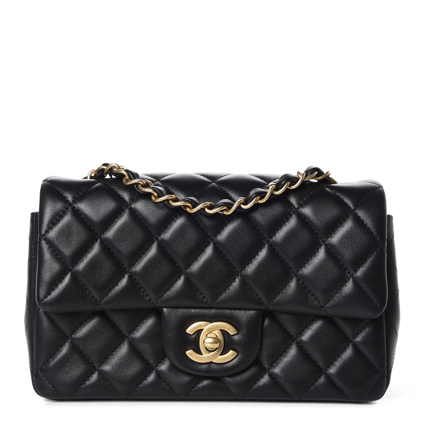 Lambskin Quilted Mini Rectangular Flap Black