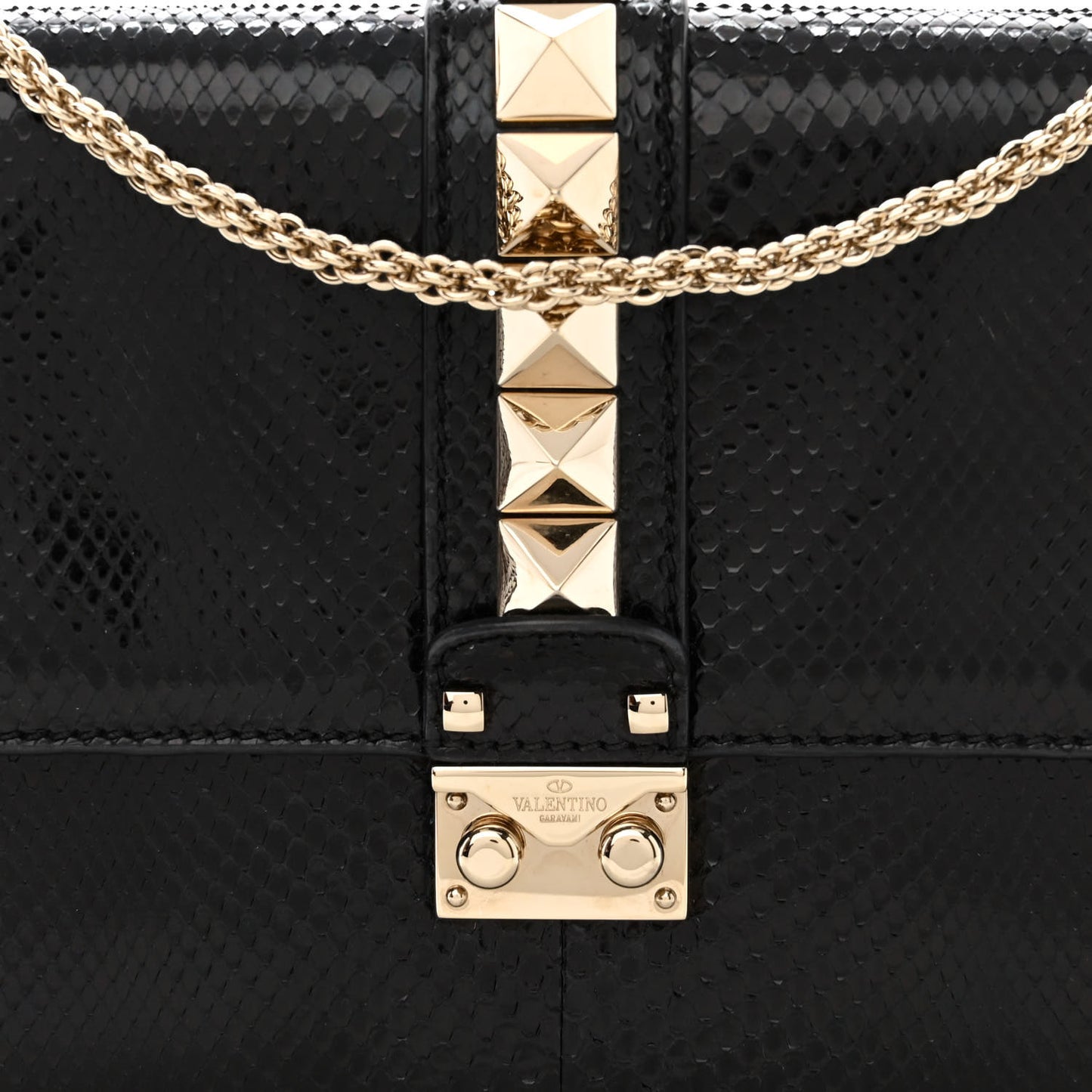 Snakeskin Medium Glam Lock Rockstud Flap Black