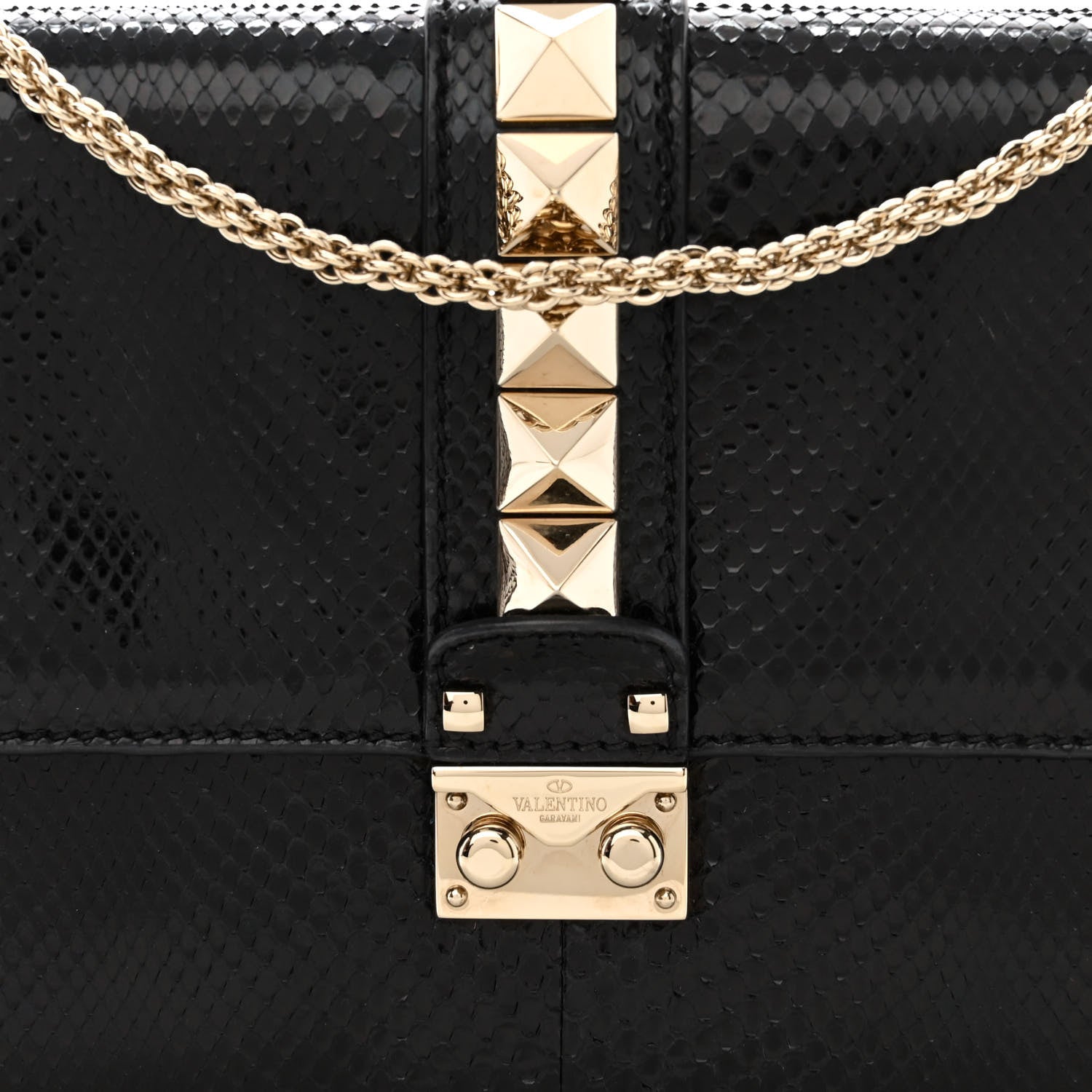 Valentino Garavani Snakeskin Medium Glam Lock Rockstud Flap Black 3 of 10