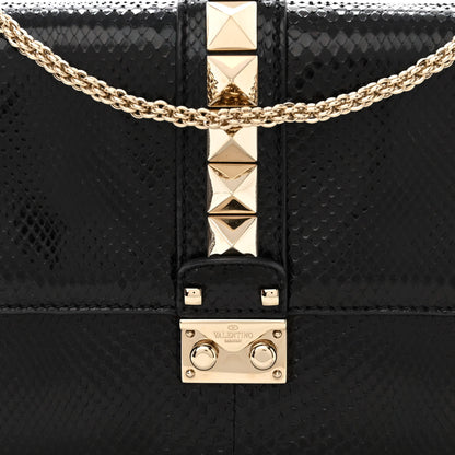 Valentino Garavani Snakeskin Medium Glam Lock Rockstud Flap Black 3 of 10