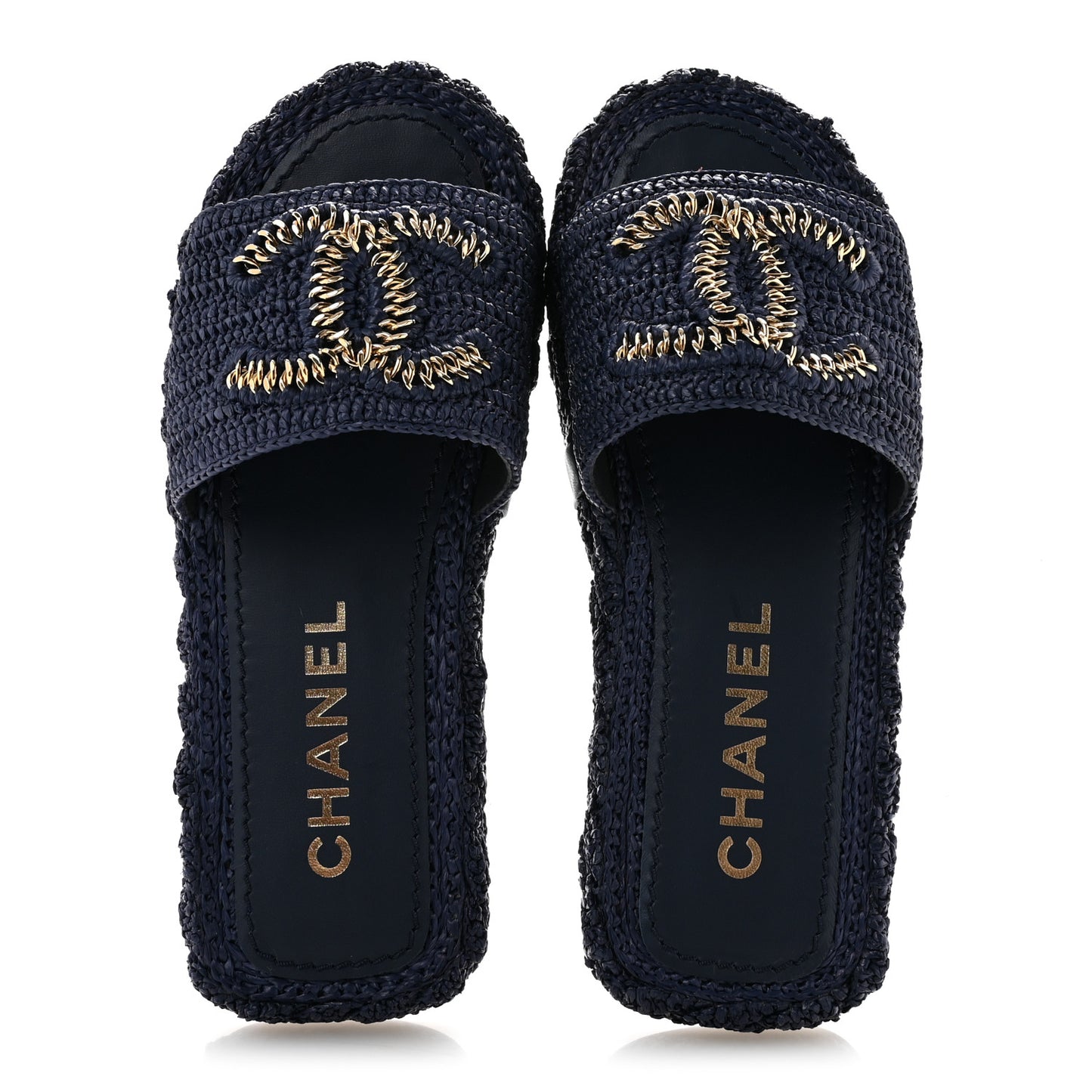 Braided Cord CC Espadrille Slip On Sandals 38 Navy Blue
