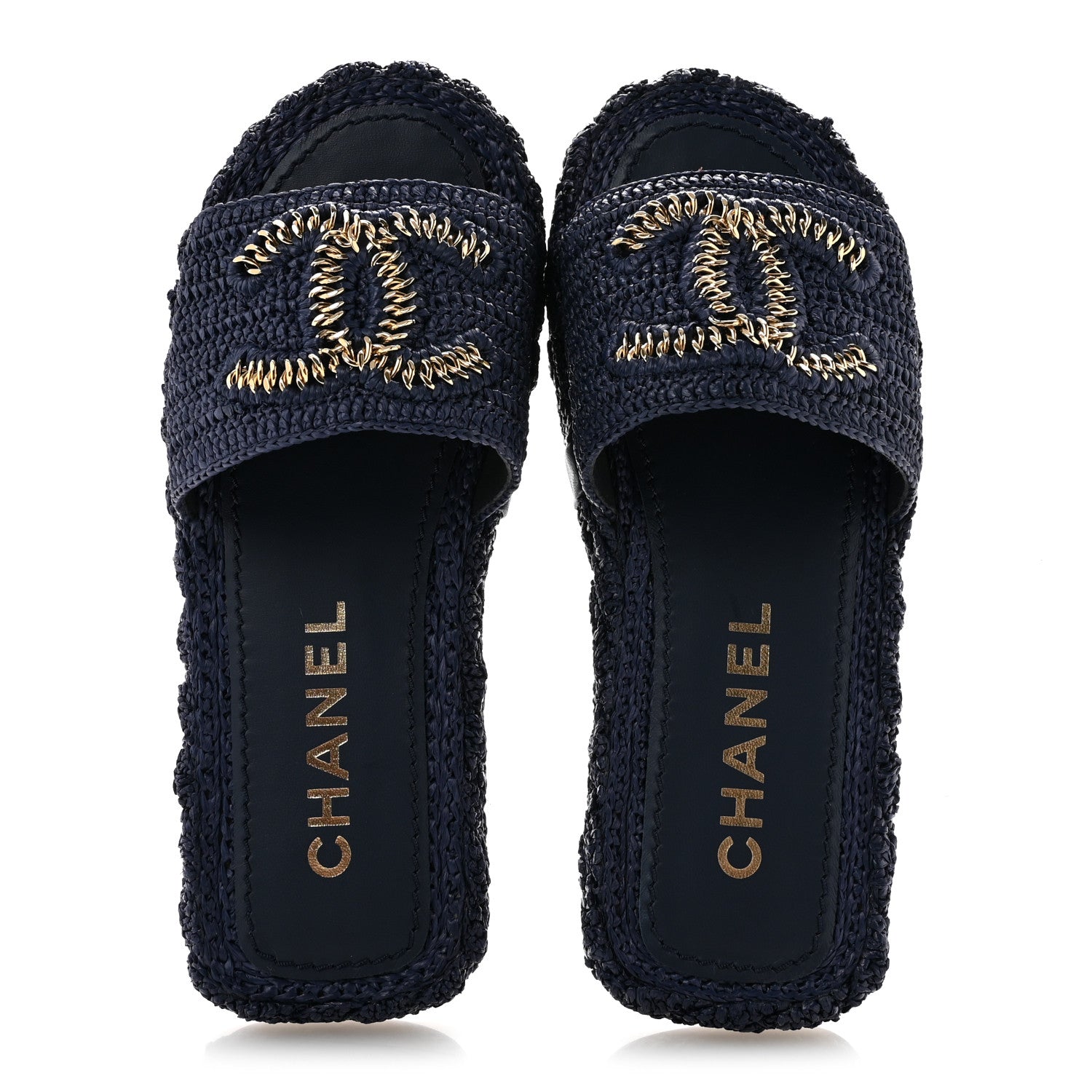 Chanel Braided Cord CC Espadrille Slip On Sandals 38 Navy Blue 2 of 10