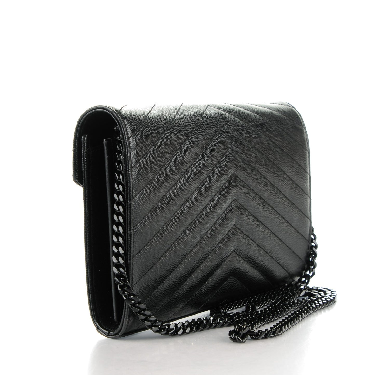 Grain De Poudre Matelasse Chevron Monogram Chain Wallet Black