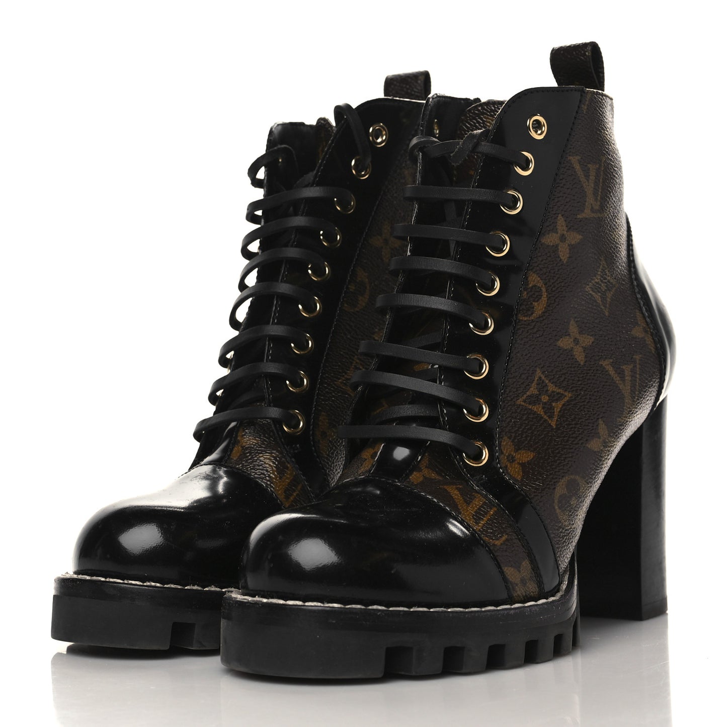Patent Calfskin Monogram Star Trail Ankle Boots 37.5 Black