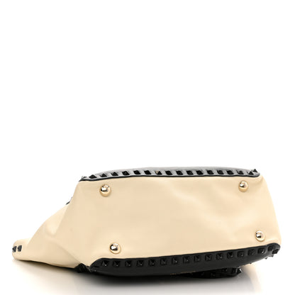 Valentino Garavani Vitello Monochrome Small Rockstud Tote Black Light Ivory 4 of 12