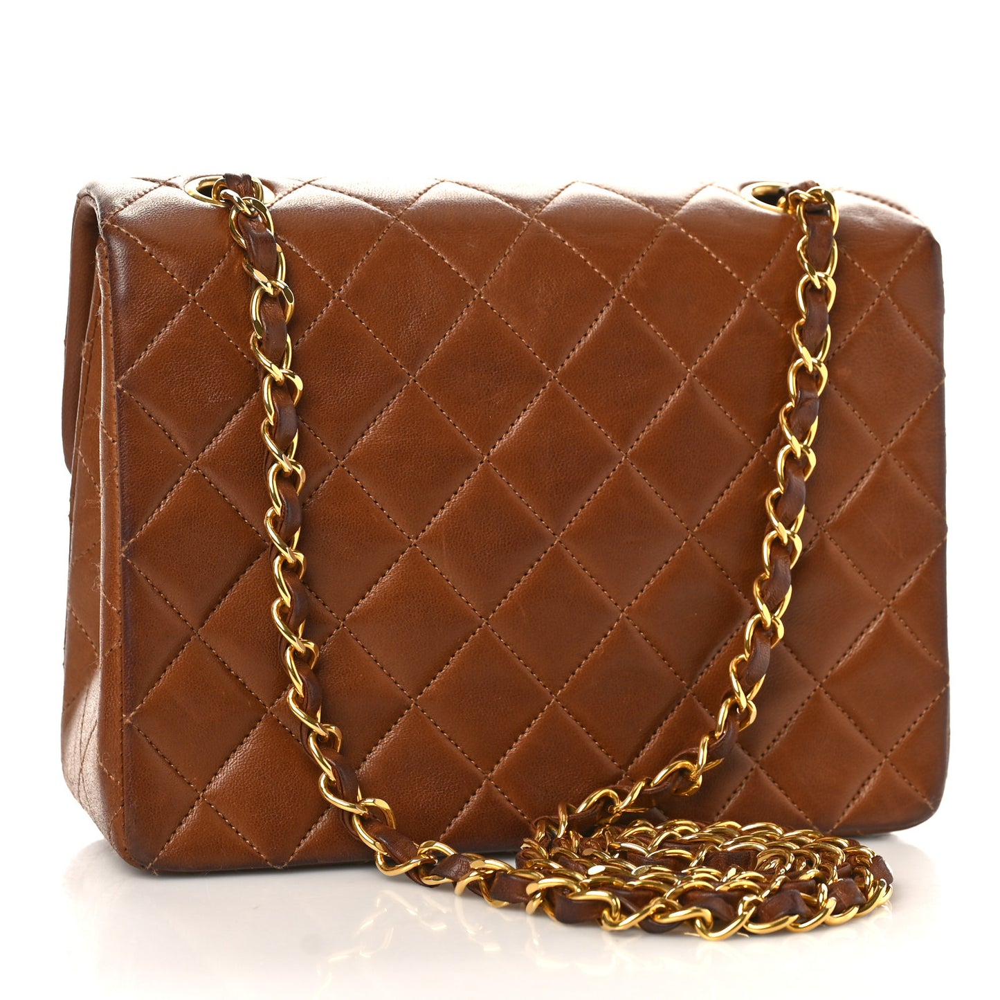 Lambskin Quilted Small Single Flap Brown
