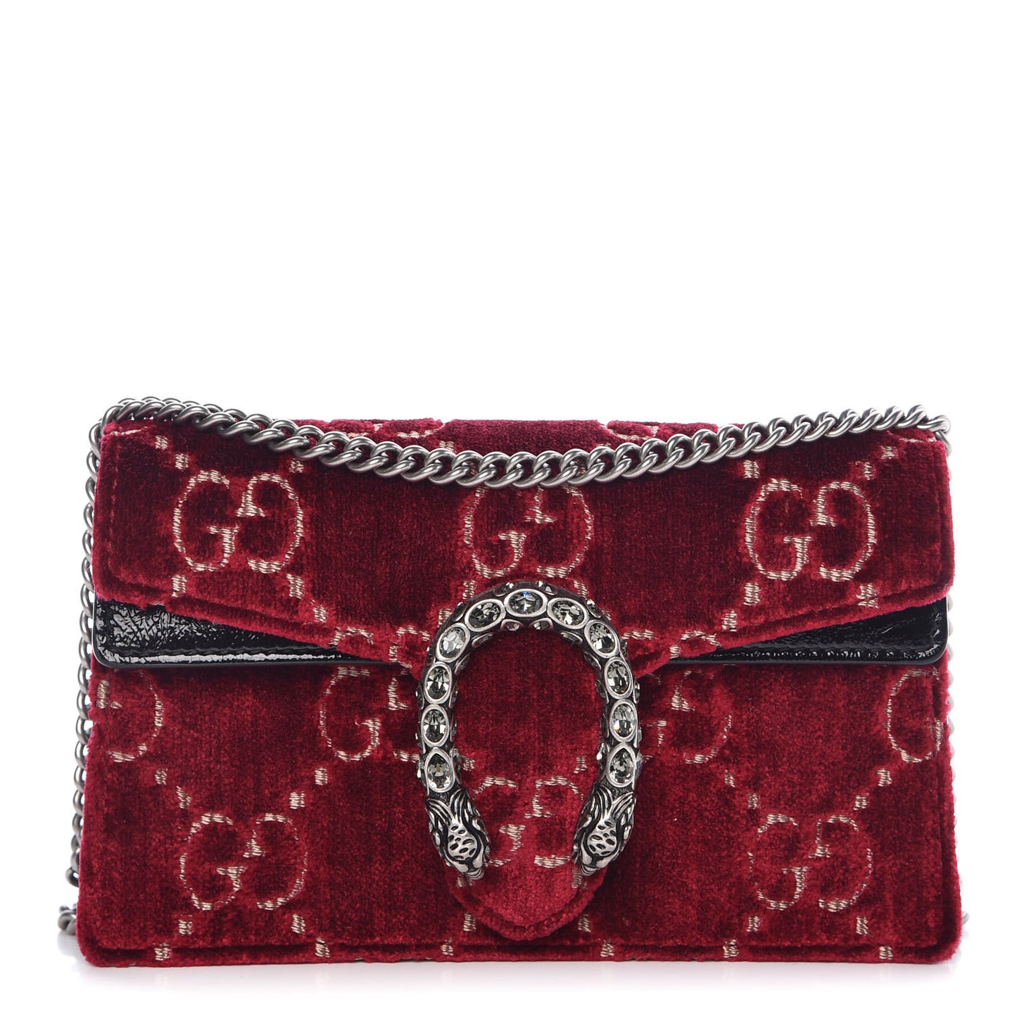 Velvet GG Monogram Super Mini Dionysus Shoulder Bag Red Cipria Black