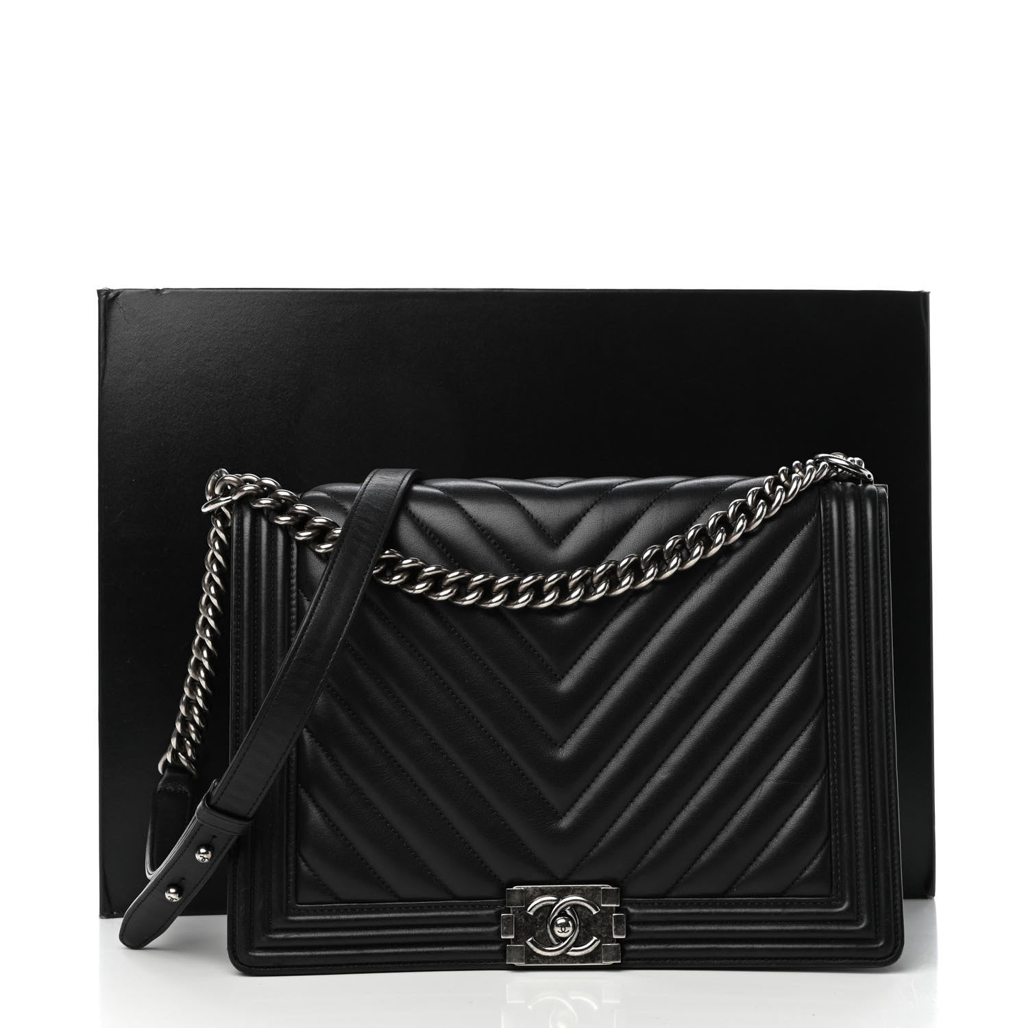 Chanel Calfskin Chevron Quilted Large Boy Flap Black 10 of 10