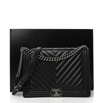 Chanel Calfskin Chevron Quilted Large Boy Flap Black 10 of 10