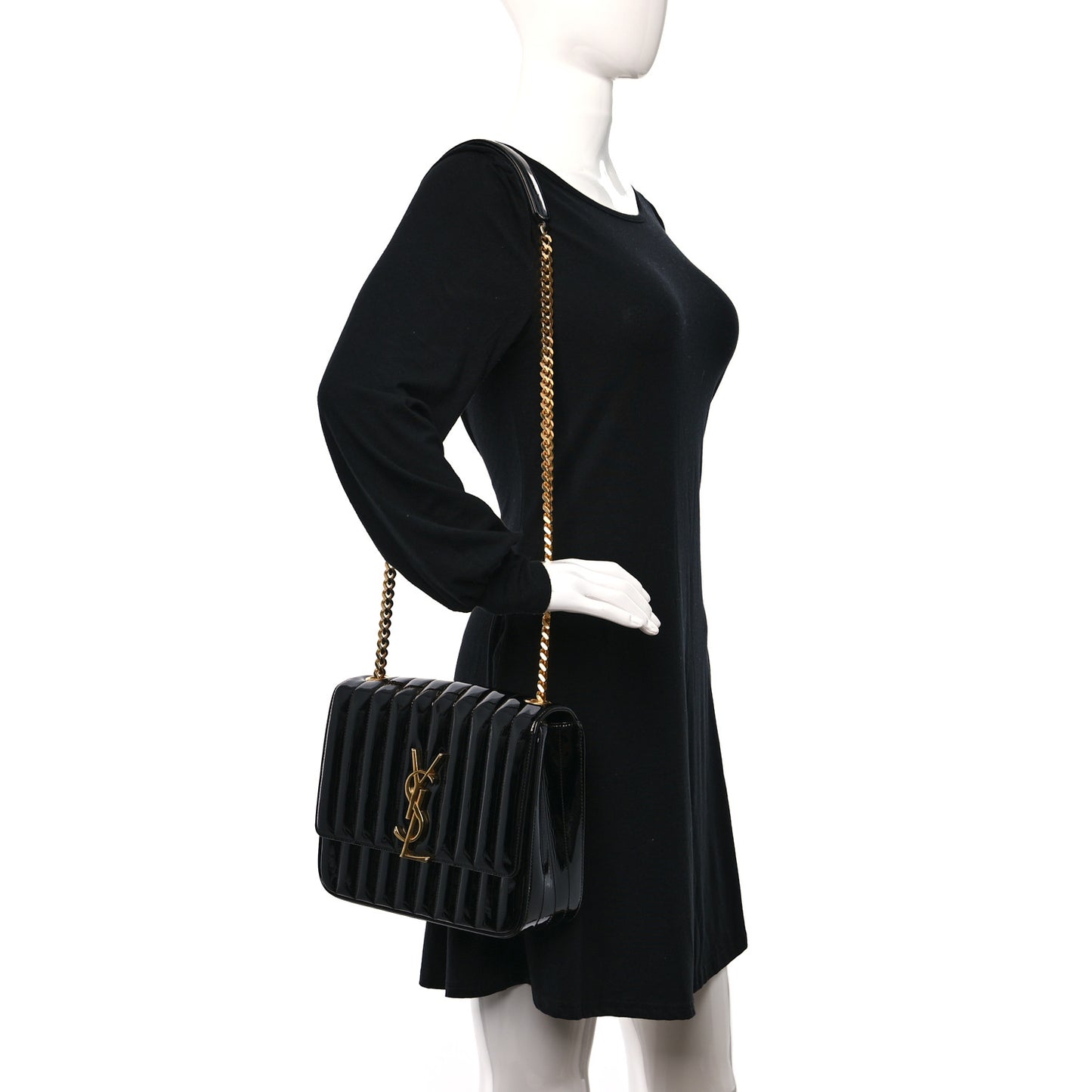 Patent Matelasse Monogram Large Vicky Chain Bag Black