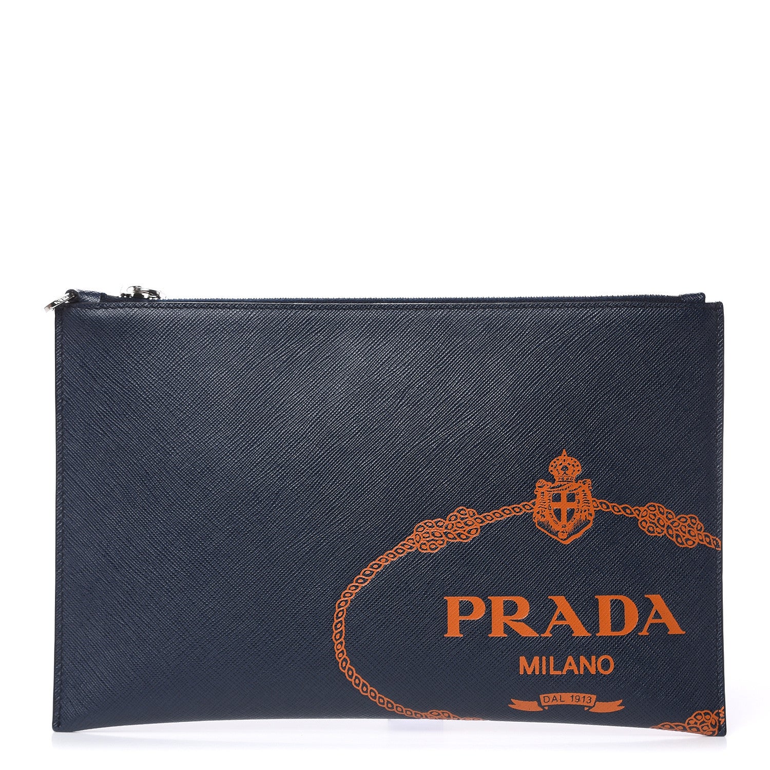 Prada Saffiano Logo Flat Pouch Baltico 1 of 7