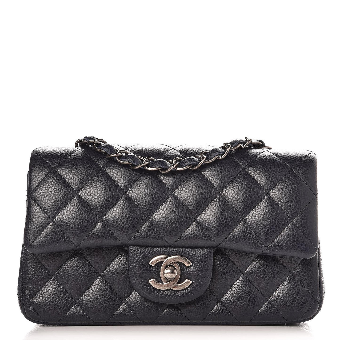 Caviar Quilted Mini Rectangular Flap Navy