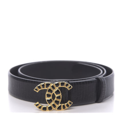 Chanel Lizard Embossed Calfskin Gripoix Poured Glass Along The Nile CC Belt 95 38 Black 1 of 7