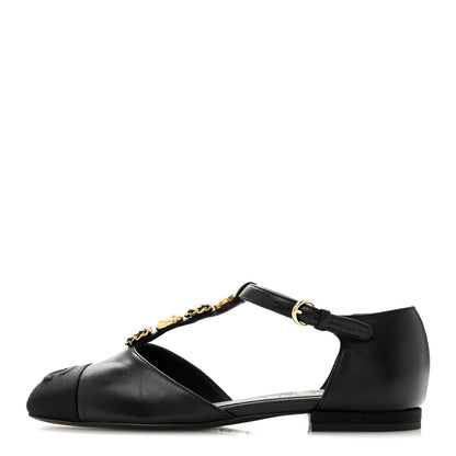 Chanel Lambskin Grosgrain Cap Toe Pearl CC Mary Jane Flats 36 Black 1 of 10