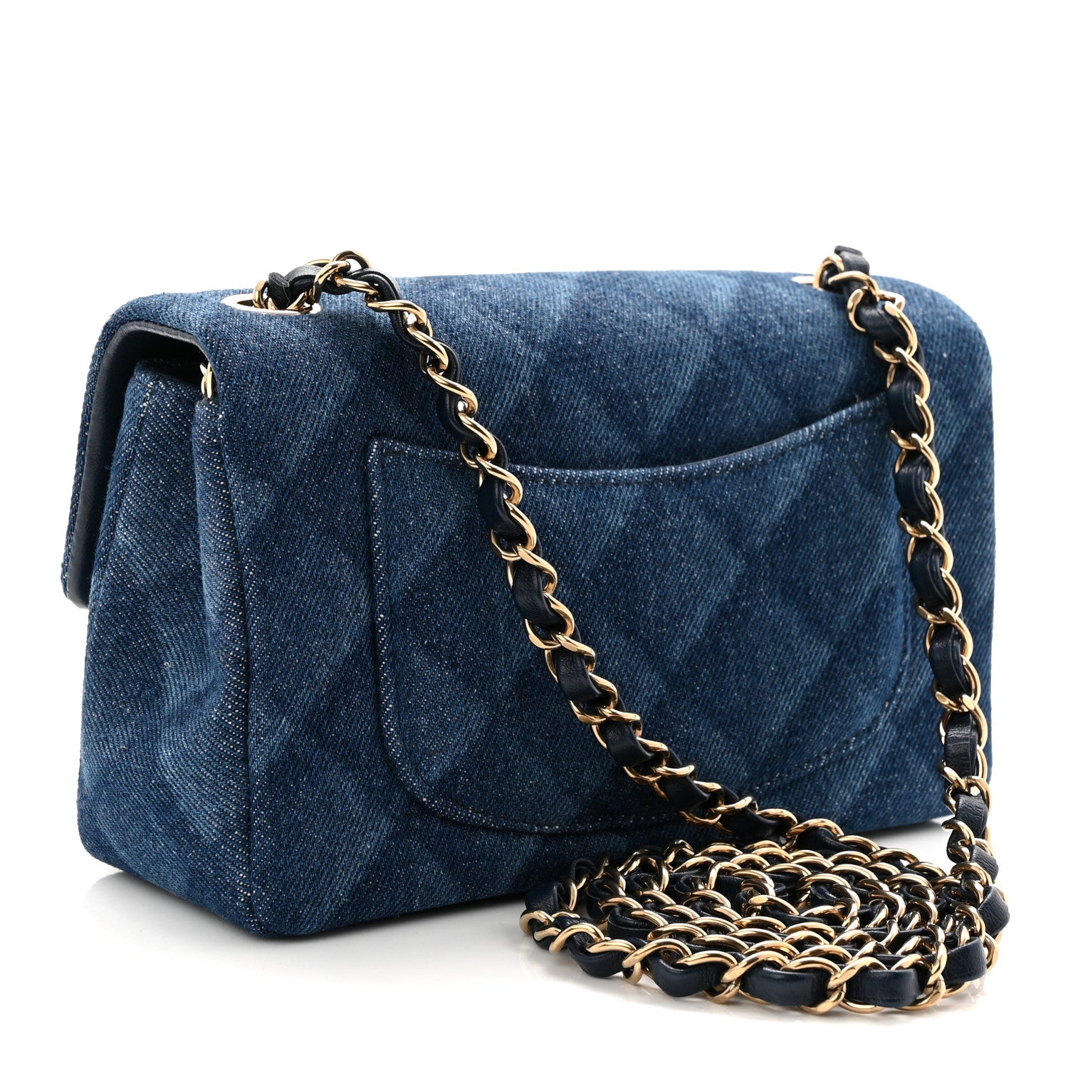 Chanel Printed Denim Quilted Mini Rectangular Flap Dark Blue 3 of 11