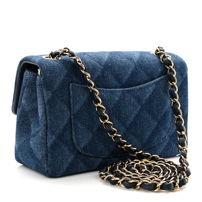 Chanel Printed Denim Quilted Mini Rectangular Flap Dark Blue 3 of 11